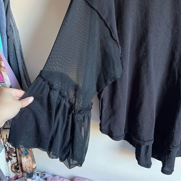 Free People Witchy Grunge Black Mesh Bell Sleeve Still Got It Blouse Oversized - Picture 4 of 7